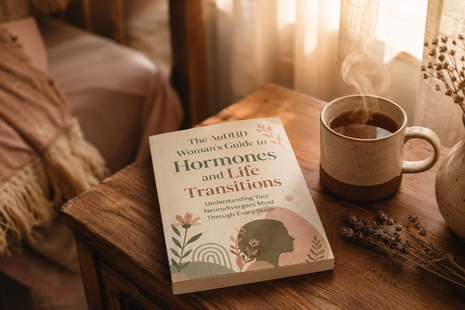 Paperback copy of The AuDHD Woman's Guide to Hormones and Life Transitions by Constantino Maria Porter, ISBN 9781764223560, neurodivergent ADHD and autism book