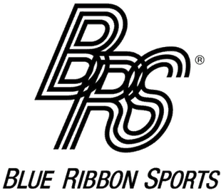 Blue Ribbon Sports logo featuring overlapping stylized “BRS” letters in black line design with “Blue Ribbon Sports”. Historic Nike predecessor brand logo