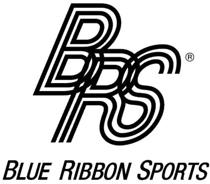 Blue Ribbon Sports logo featuring overlapping stylized “BRS” letters in black line design with “Blue Ribbon Sports”. Historic Nike predecessor brand logo