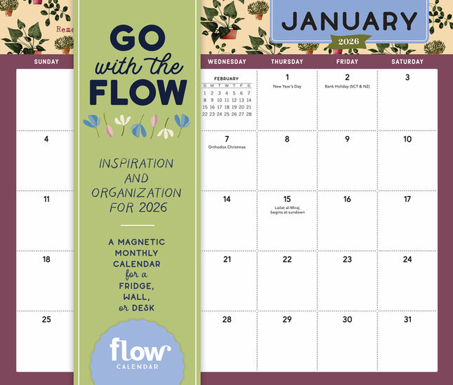Go with the Flow: Inspiration and Organization for 2026: A Magnetic Monthly Calendar for Fridge, Wall, or Desk - Ingram