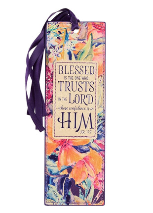 Christian Art Gifts Faux Leather Bookmark Blessed Is the One Jeremiah 17:7 Bible Verse, Purple Floral - Ingram