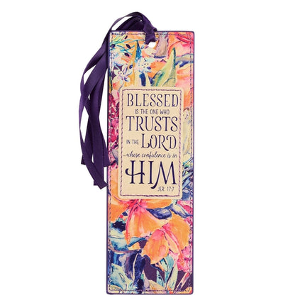 Christian Art Gifts Faux Leather Bookmark Blessed Is the One Jeremiah 17:7 Bible Verse, Purple Floral - Ingram