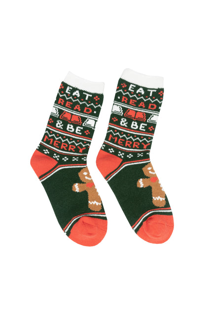 Eat, Read, & Be Merry Cozy Socks - Large - Ingram