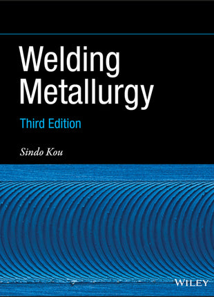 Front cover of the technical trade reference book "Welding Metallurgy" (Third Edition) by Sindo Kou, published by Wiley as seen in image_7490a9.jpg. The layout features a solid black upper half with the title in crisp white text, accompanied by "Third Edition" in light blue and the author's name in white cursive. A thin blue line separates the top section from a prominent, vibrant blue lower half showcasing a clean macro photograph of a uniform, layered solid-state weld bead texture. The white Wiley publish