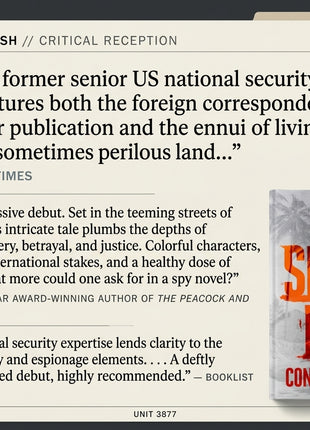 Critical reception graphic for The Silver Fish by Connor Martin, featuring review quotes from Financial Times, I.S. Berry, and Booklist alongside the book cover.
